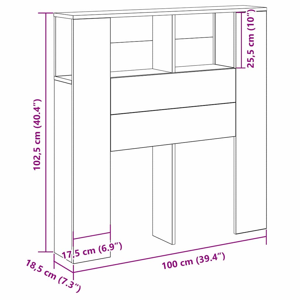 vidaXL Κρεβάτι με Κεφαλάρι Μαύρη δρυς 100 x 19 x 104,5 εκ