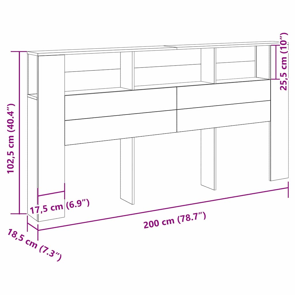 vidaXL Κρεβάτι με Κεφαλάρι Μαύρη δρυς 200 x 18,5 x 104,5 εκ.