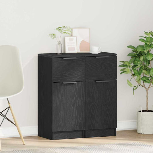 vidaXL Πλαϊνό γραφείο με συρτάρι 2 pcs Μαύρη Οξυά 30 x 30 x 70 εκ.