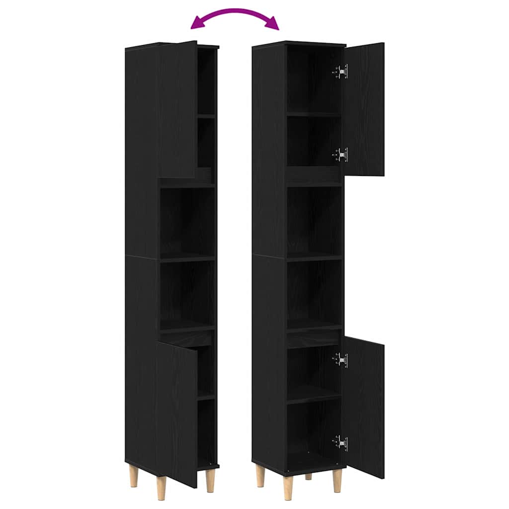 vidaXL Ντουλάπι Μπάνιου Μαύρη Οξυά 30 x 30 x 190 εκ Επεξεργασμένο ξύλο