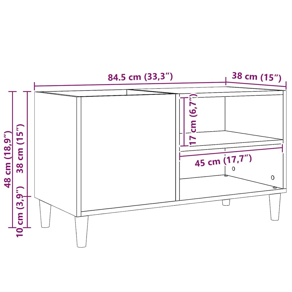 vidaXL Ντουλάπι δίσκων βινυλίου 84,5 x 38 x 48 cm Επεξεργασμένο Ξύλο