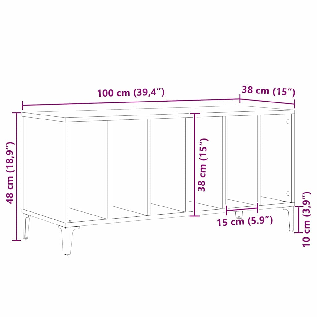 vidaXL Ντουλάπι δίσκων βινυλίου με ράφι Μαύρη δρυς 100 x 38 x 48 εκ.