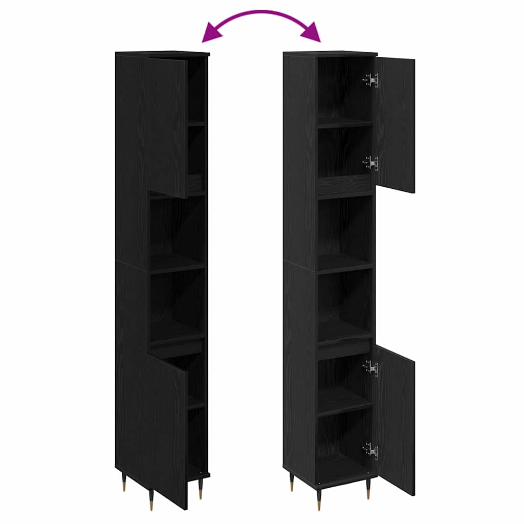 vidaXL Ντουλάπι Μπάνιου Μαύρη Οξυά 30 x 30 x 190 εκ Επεξεργασμένο ξύλο