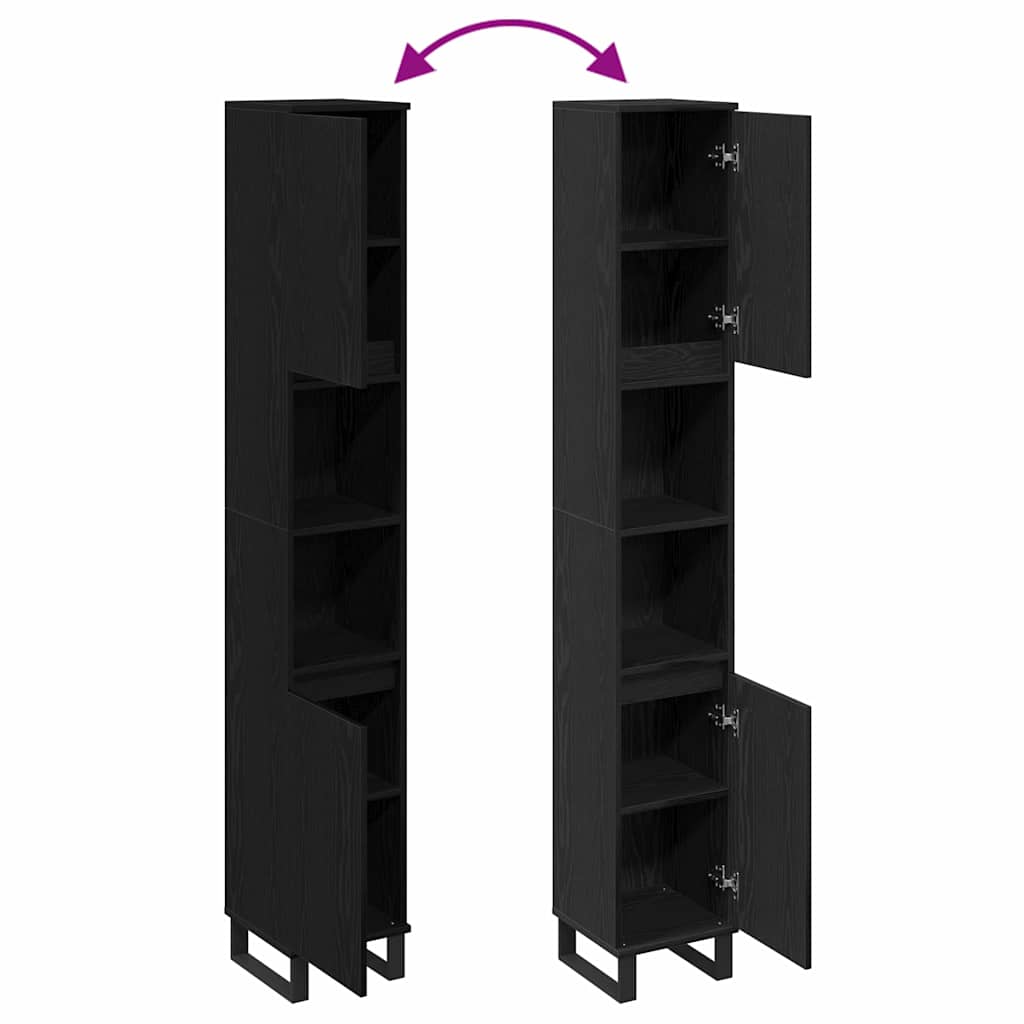 vidaXL Ντουλάπι Μπάνιου Μαύρη Οξυά 30 x 30 x 190 εκ Επεξεργασμένο ξύλο