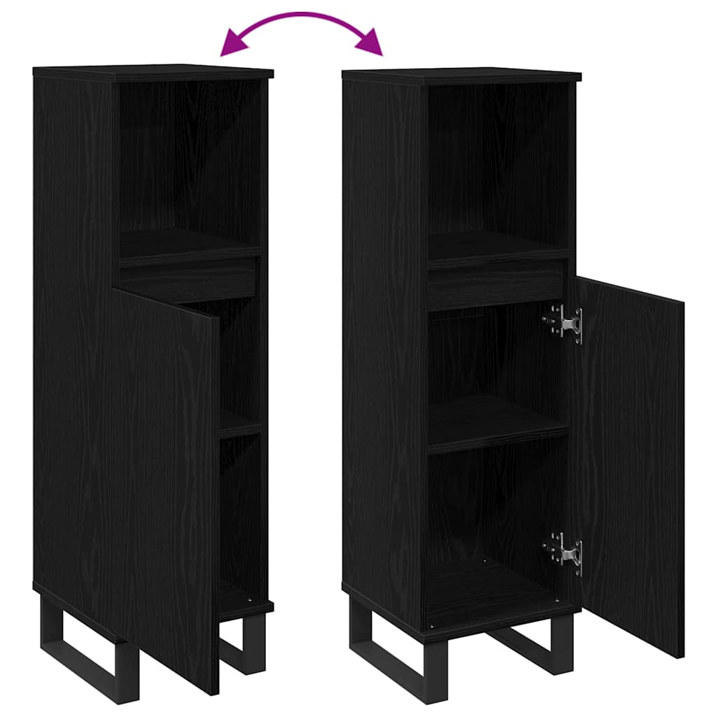 vidaXL Ντουλάπι Μπάνιου Μαύρη Οξυά 30 x 30 x 100 εκ Επεξεργασμένο ξύλο