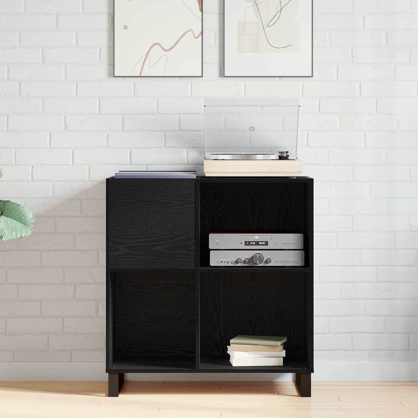 vidaXL Ντουλάπι δίσκων βινυλίου Μαύρη Οξυά 84,5 x 38 x 89 εκ