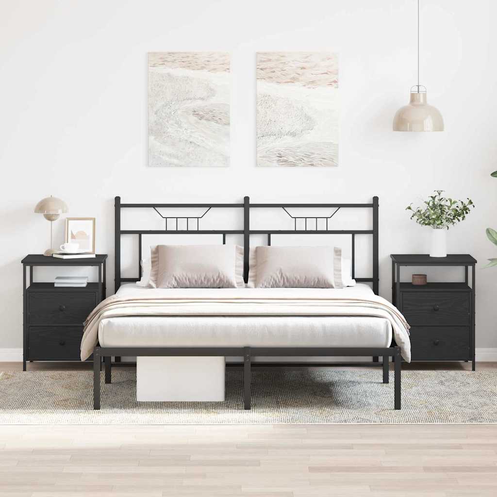 vidaXL Κομοδίνο 2 pcs Μαύρη Οξυά 34 x 35,5 x 50 εκ Επεξεργασμένο ξύλο