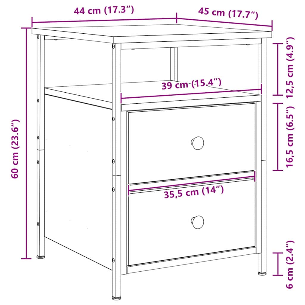 vidaXL Κομοδίνο 2 pcs Μαύρη Οξυά 34 x 35,5 x 50 εκ Επεξεργασμένο ξύλο