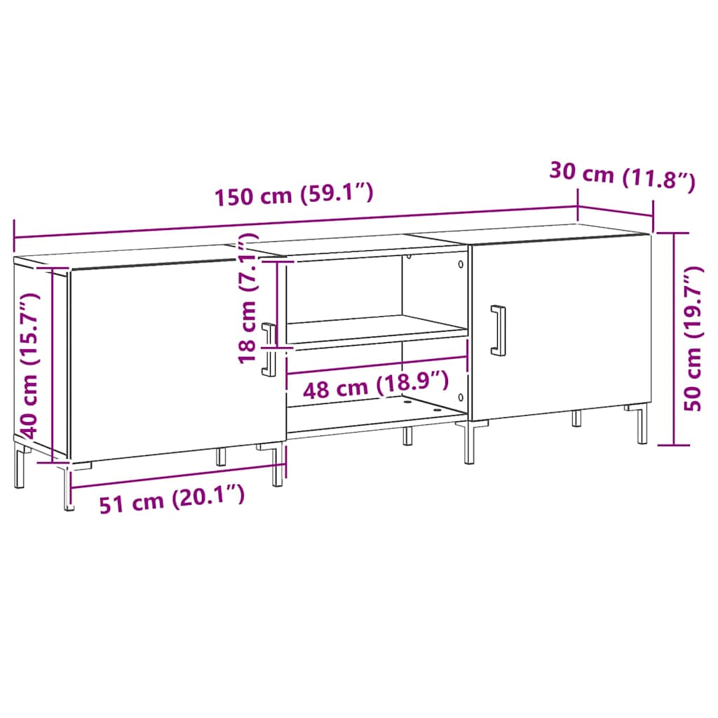 vidaXL Σετ επίπλου τηλεόρασης Επιτοίχιο Μαύρη Οξυά 150 x 30 x 50 cm