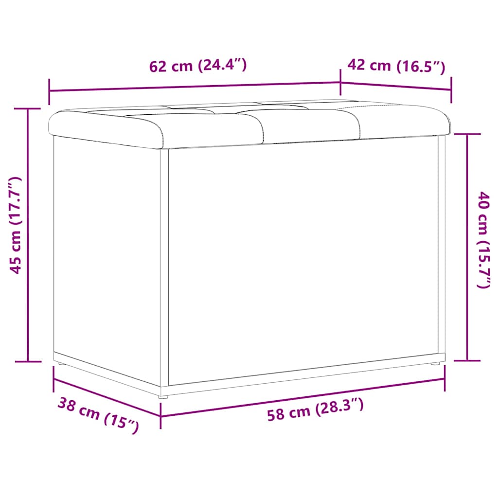 vidaXL Παγκάκι Αποθήκευσης με μαξιλάρι Μαύρη δρυς 62 x 42 x 45 εκ.