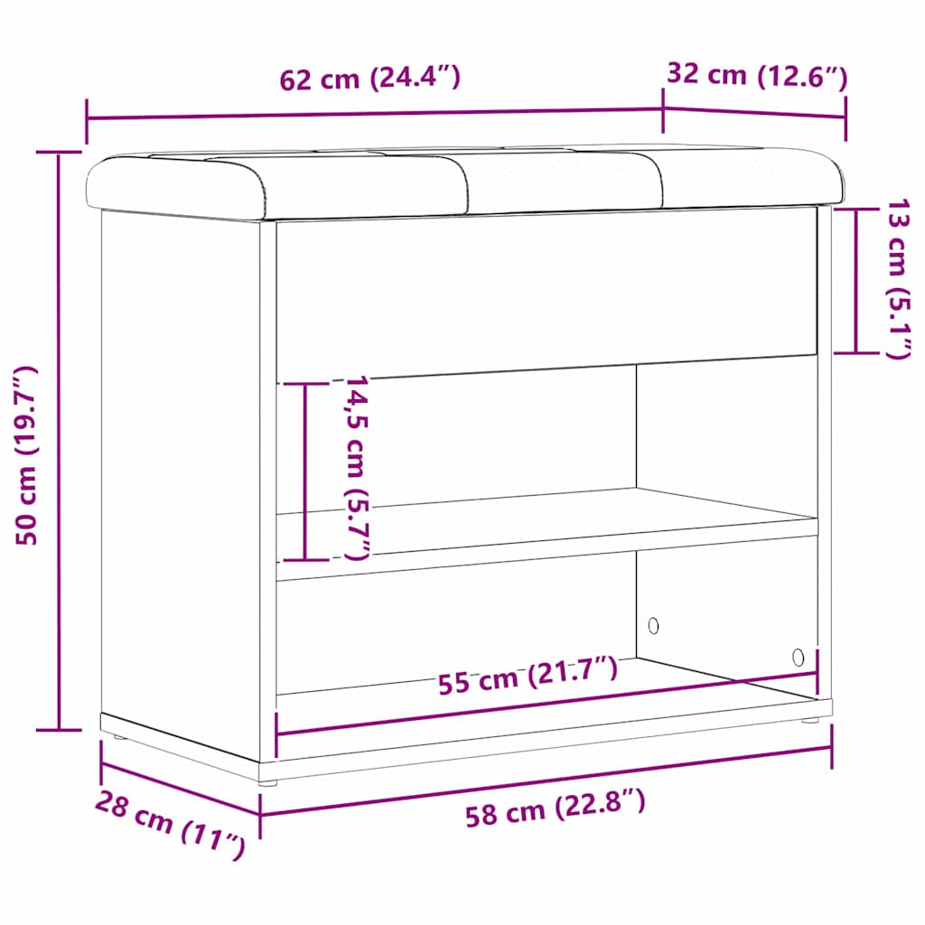 vidaXL Πάγκος για παπούτσια Μαύρο 60 x 30 x 48 εκ. Επεξεργασμένο ξύλο