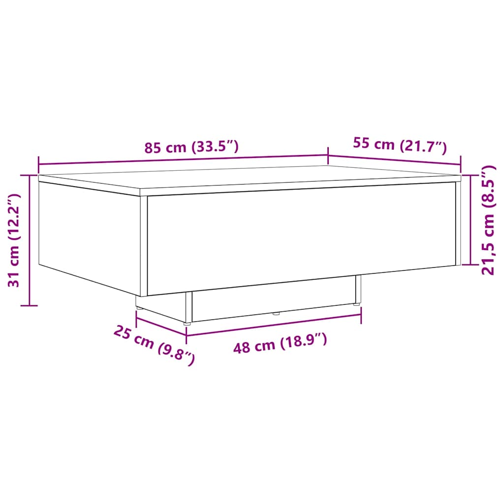 vidaXL Τραπεζάκι σαλονιού Μαύρη Οξυά 85 x 55 x 31 cm