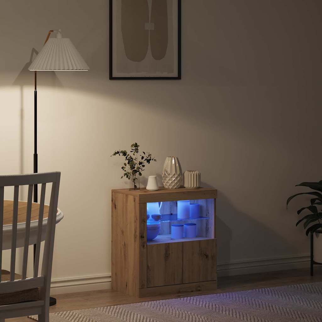 vidaXL Πλευρικό Τραπέζι LED Καφέ 60,5 x 37 x 67 εκ Επεξεργασμένο ξύλο