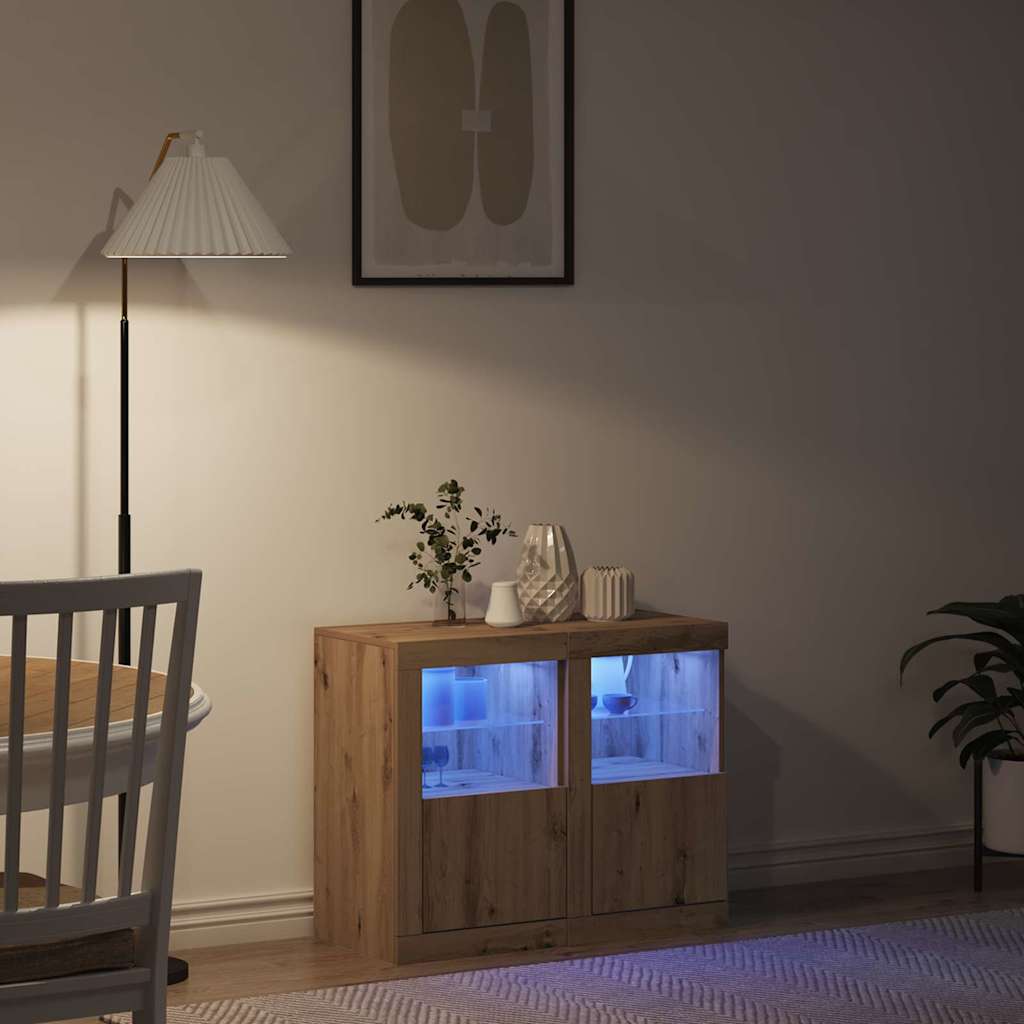 vidaXL Πλευρικό Τραπέζι LED 2 τμχ. 41 x 37 x 67 εκ Επεξεργασμένο Ξύλο