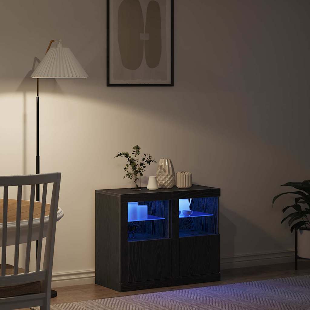 vidaXL Πλευρικό Τραπέζι LED 2 τμχ. 41 x 37 x 67 εκ Επεξεργασμένο Ξύλο