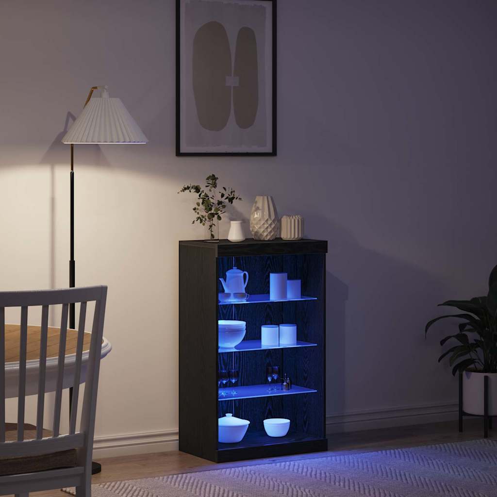 vidaXL Πλευρικό Τραπέζι LED Μαύρη Οξυά 60,5 x 37 x 100 εκ