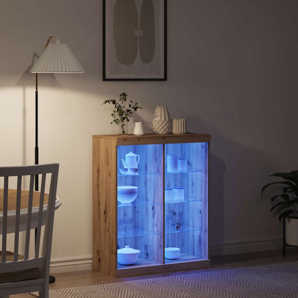 vidaXL Πλευρικό Τραπέζι LED Artisan Δρυς 81 x 37 x 100 εκ.
