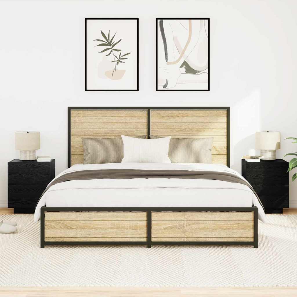 vidaXL Κομοδίνο 2 pcs Μαύρη Οξυά 45 x 40 x 55 εκ Επεξεργασμένο ξύλο