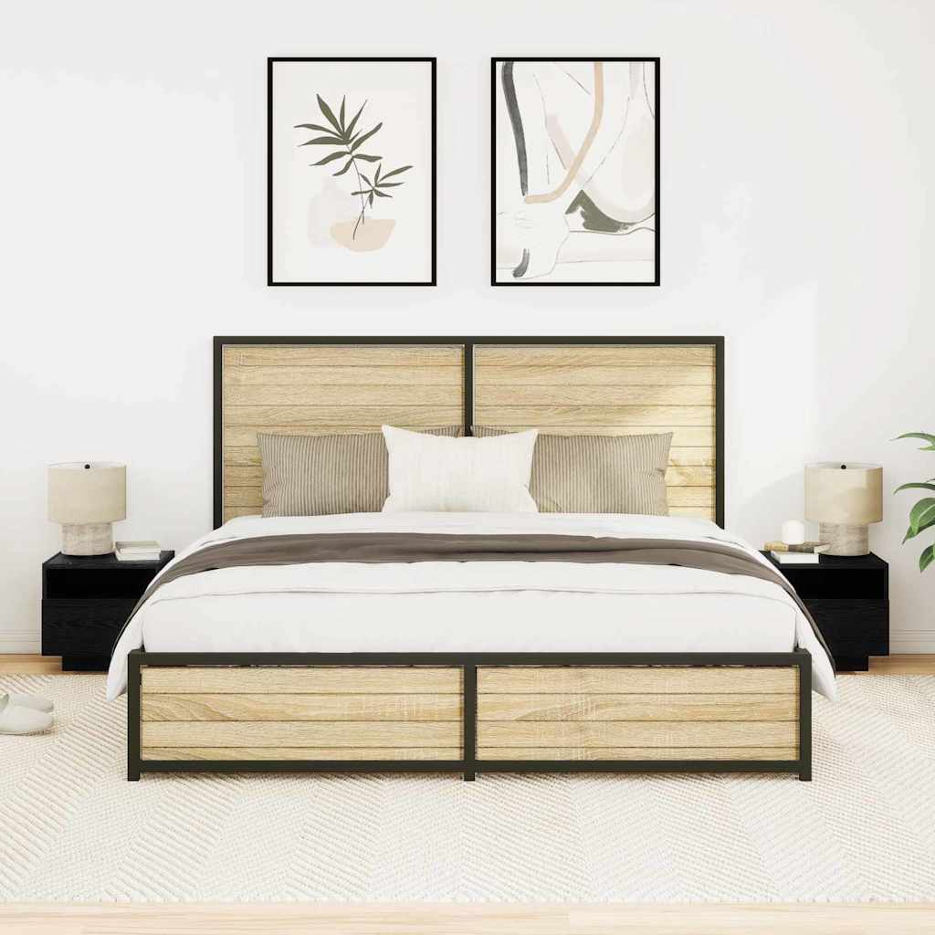 vidaXL Κομοδίνο 2 pcs Μαύρη Οξυά 40 x 39 x 37 εκ Επεξεργασμένο ξύλο