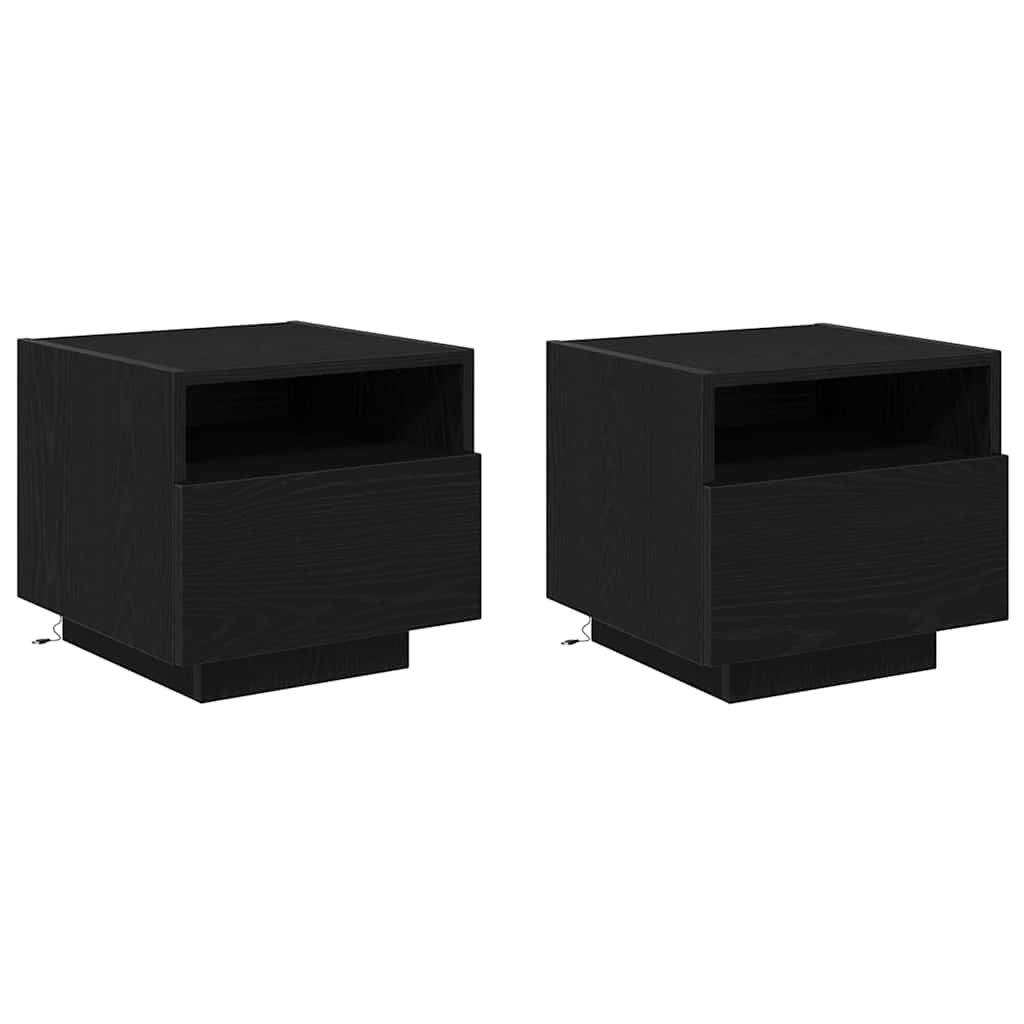 vidaXL Κομοδίνο 2 pcs Μαύρη Οξυά 40 x 39 x 37 εκ Επεξεργασμένο ξύλο