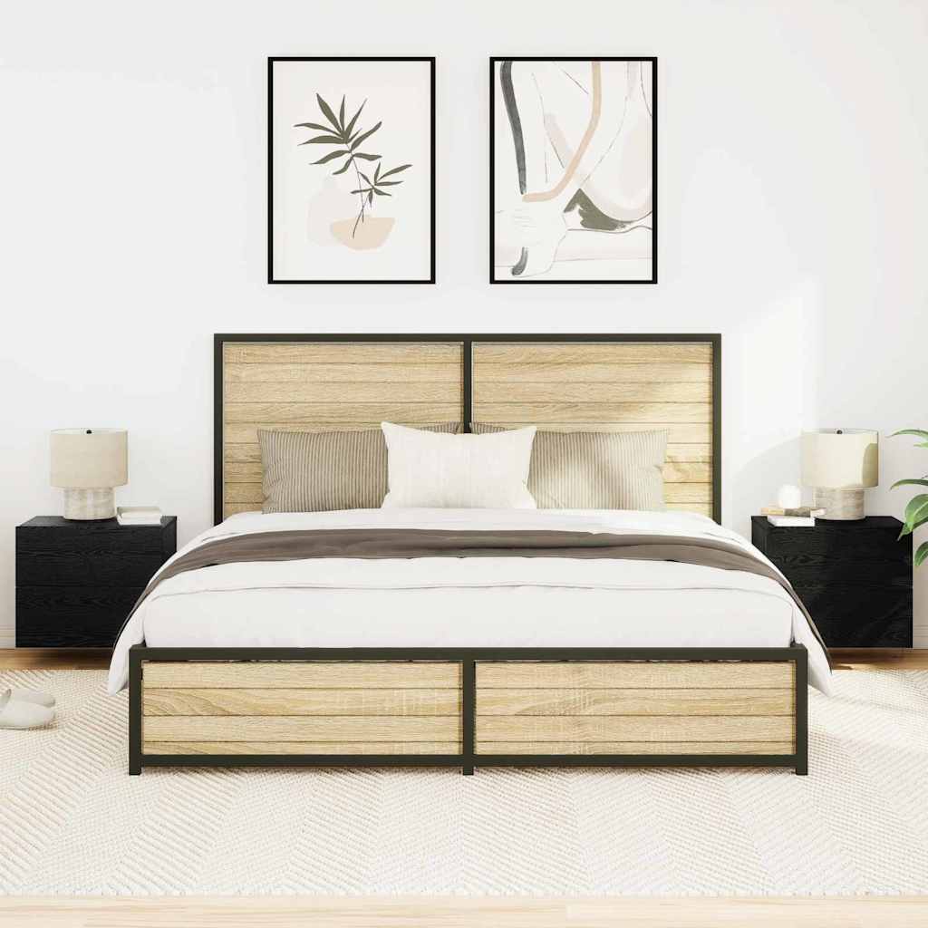 vidaXL Κομοδίνο 2 pcs Μαύρη Οξυά 50 x 39 x 41 εκ. Επεξεργασμένο ξύλο