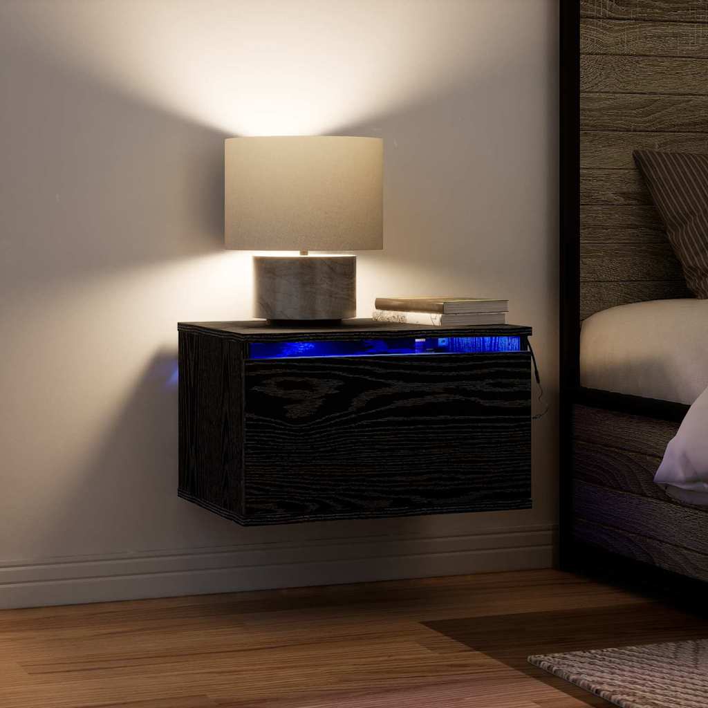 vidaXL Τοίχου κομοδίνο με συρτάρι 2 pcs Μαύρη Οξυά 50 x 36 x 30 εκ