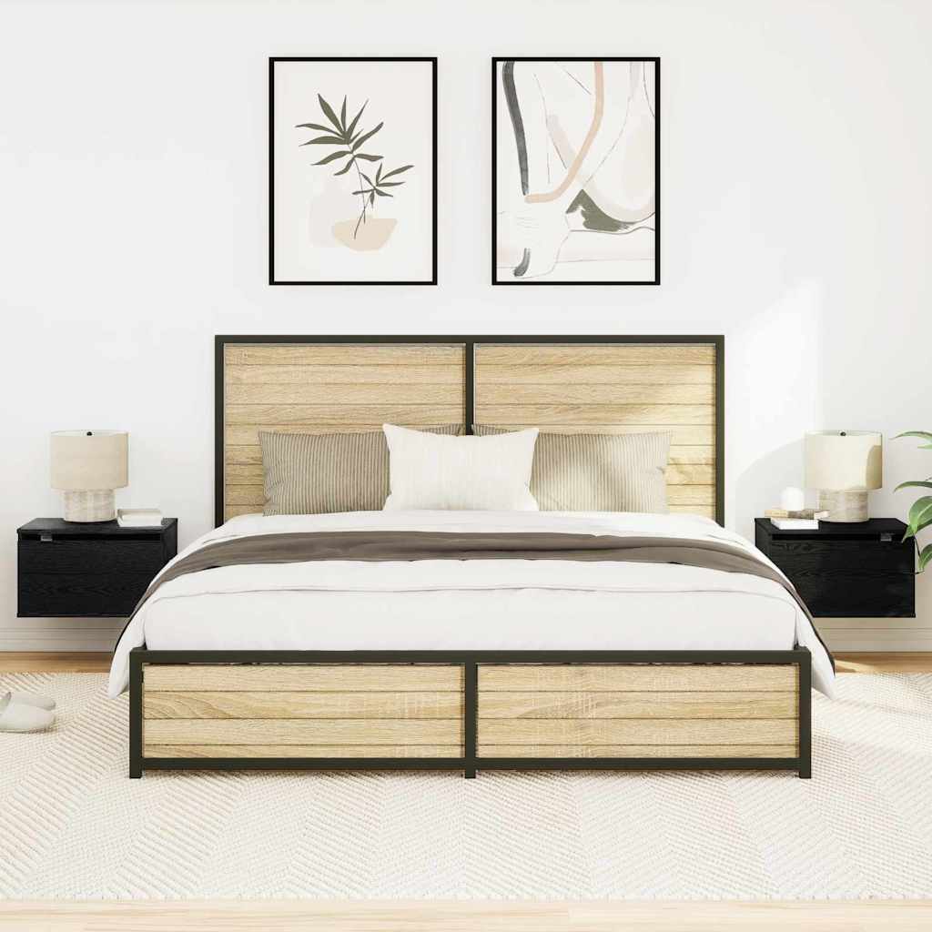 vidaXL Τοίχου κομοδίνο με συρτάρι 2 pcs Μαύρη Οξυά 50 x 36 x 30 εκ