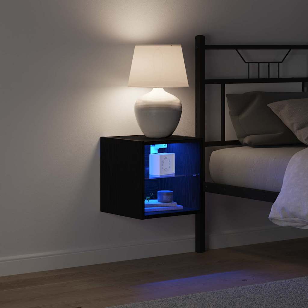 vidaXL LED Τοίχου Κρεβατοκάμαρας με Επιτοίχιο Μαύρο Επεξεργασμένο ξύλο