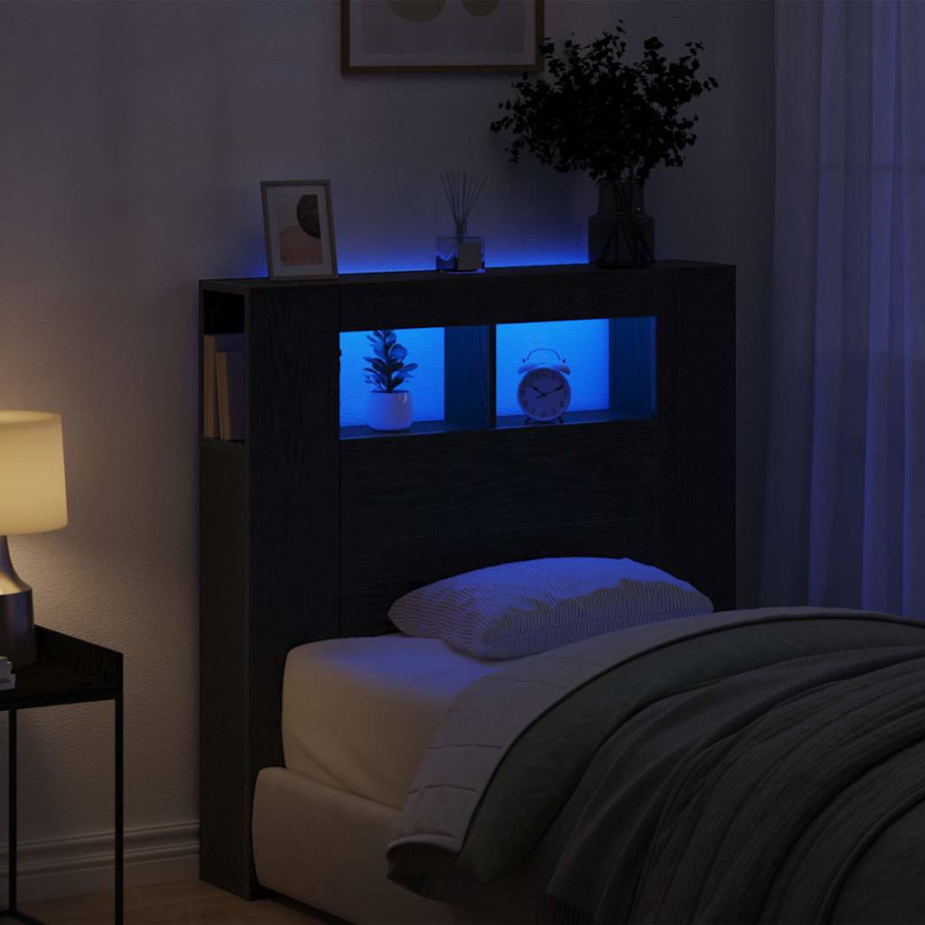 vidaXL LED κεφαλάρι με ράφι Μαύρη Οξυά 100 x 18,5 x 103,5 εκ.