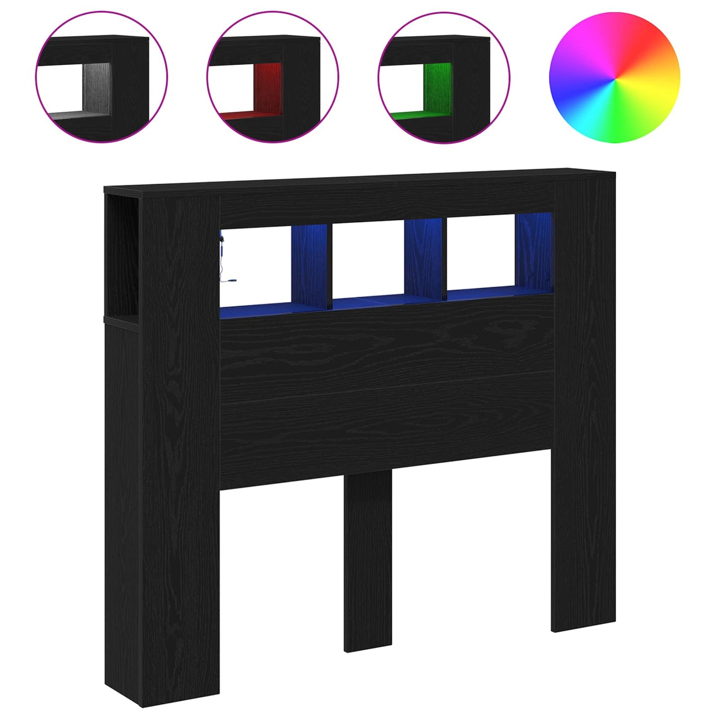 vidaXL LED κεφαλάρι με ράφι Μαύρη Οξυά 120 x 18,5 x 103,5 εκ