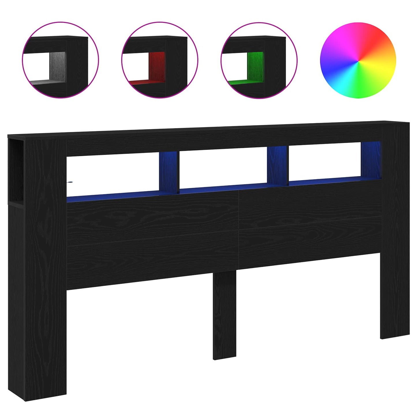 vidaXL LED κεφαλάρι με ράφι Μαύρη Οξυά 200 x 18,5 x 103,5 εκ.