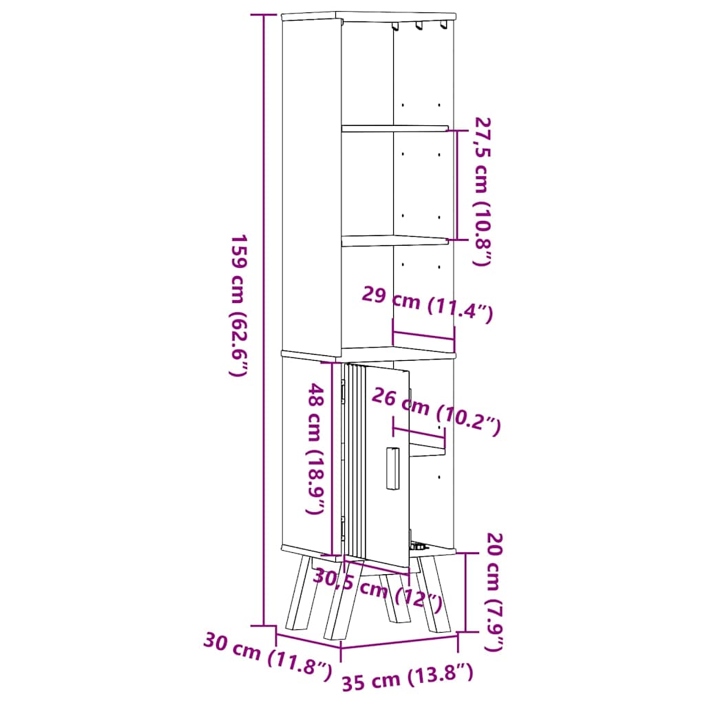 vidaXL Ντουλάπι Μπάνιου Καφέ 35x30x159 εκ Μασίφ ξύλο πεύκου