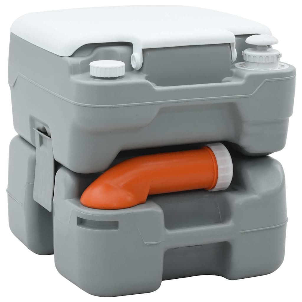 vidaXL Φορητή Τουαλέτα Κάμπινγκ Γκρι 10L Φρέσκο Νερό 20L Δεξαμενή Απορριμμάτων