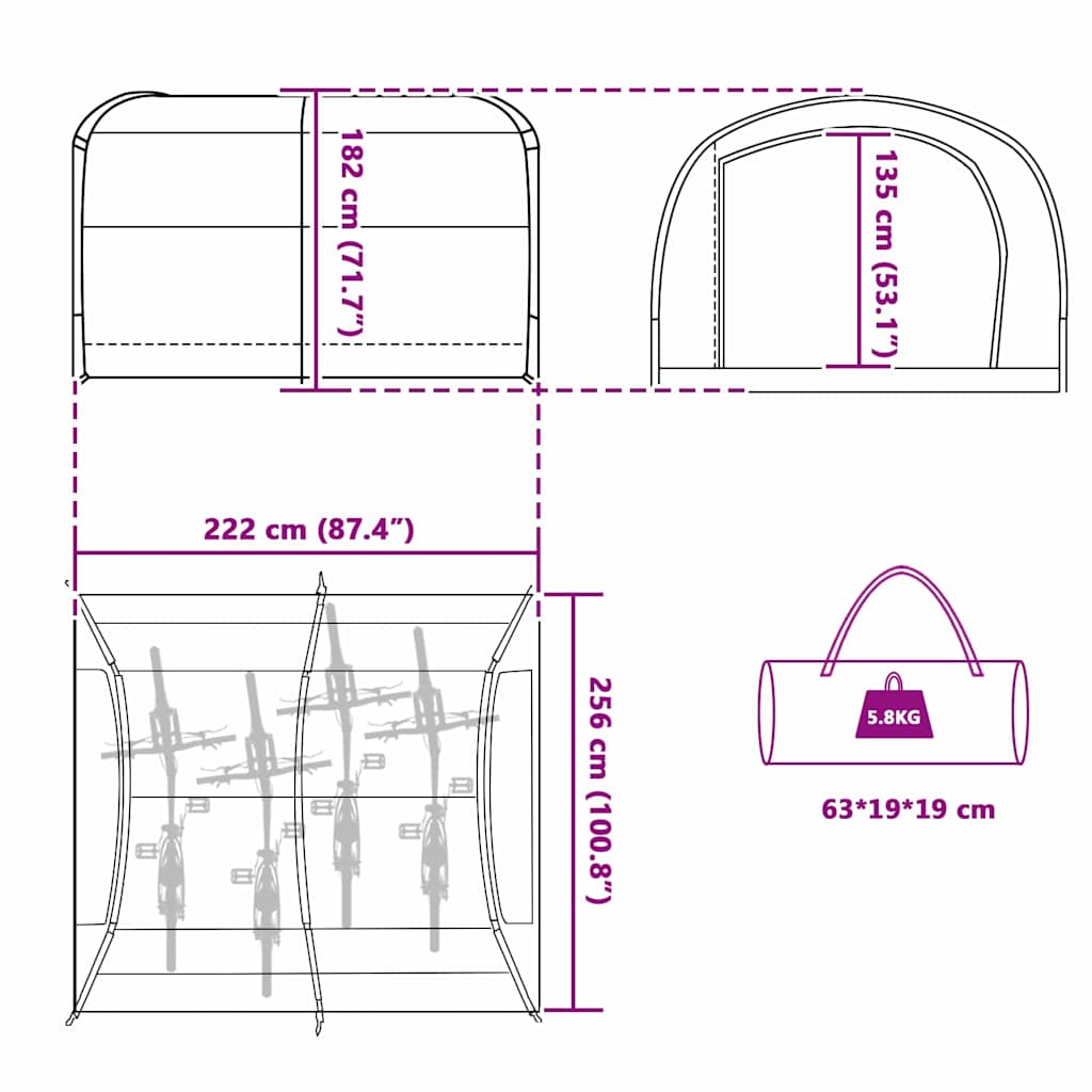 vidaXL Σκηνή αποθήκευσης ποδηλάτων με στέγη Μπλε 256 x 222 x 182 εκ