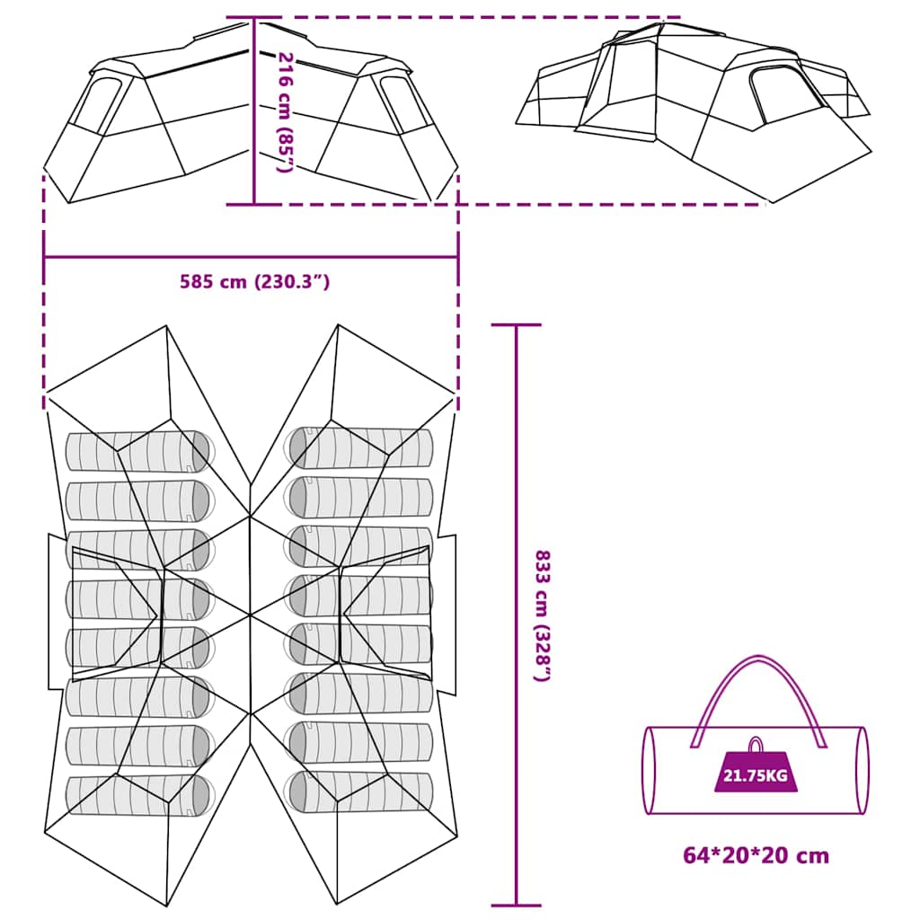 vidaXL Σκηνή Πράσινο Large Πολυέστερ και υαλοβάμβακας