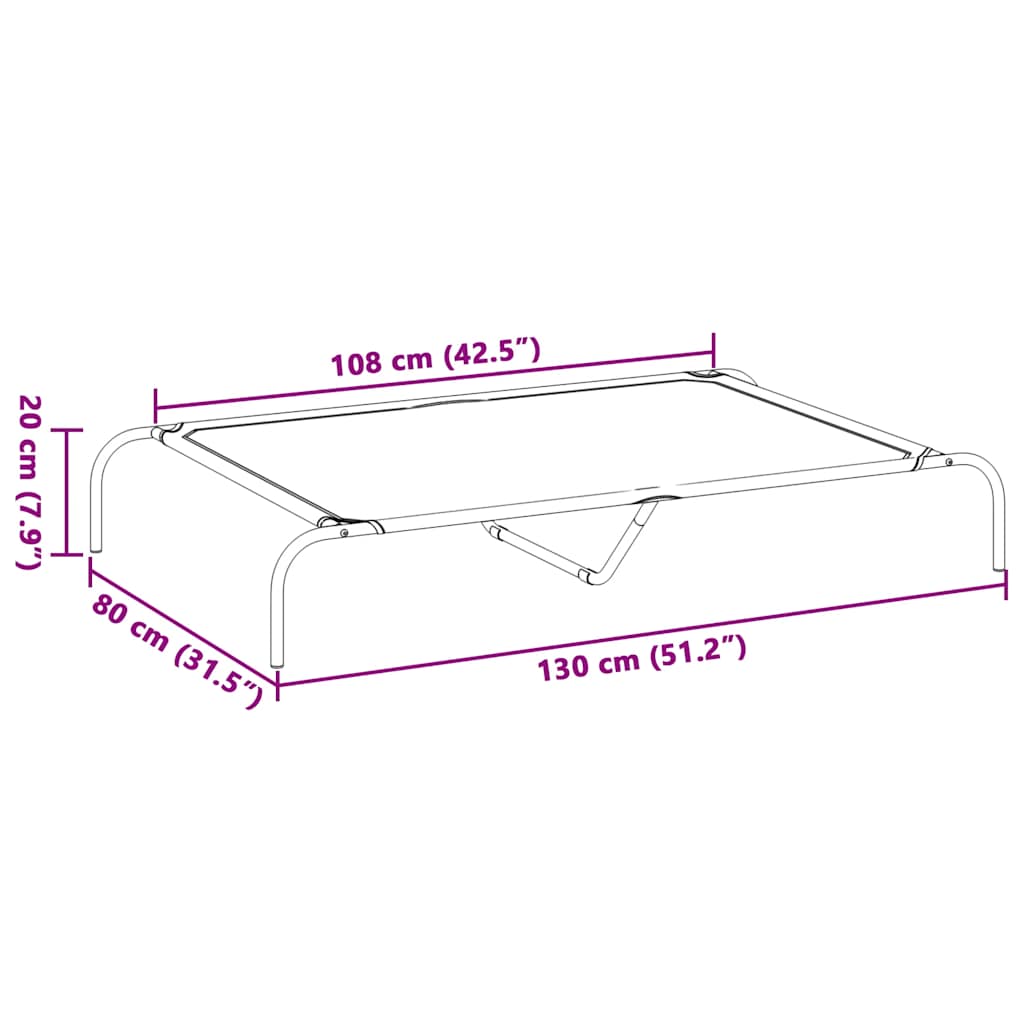 vidaXL Ανυψωμένο κρεβάτι σκύλου μαύρο 130x80x20 cm ύφασμα Οξφόρδης