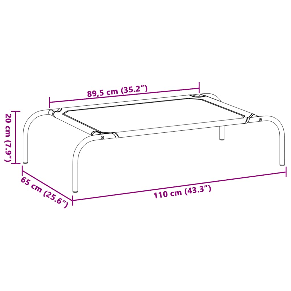 vidaXL Ανυψωμένο κρεβάτι σκύλου γκρι 110x65x20 cm Textilene και χάλυβα