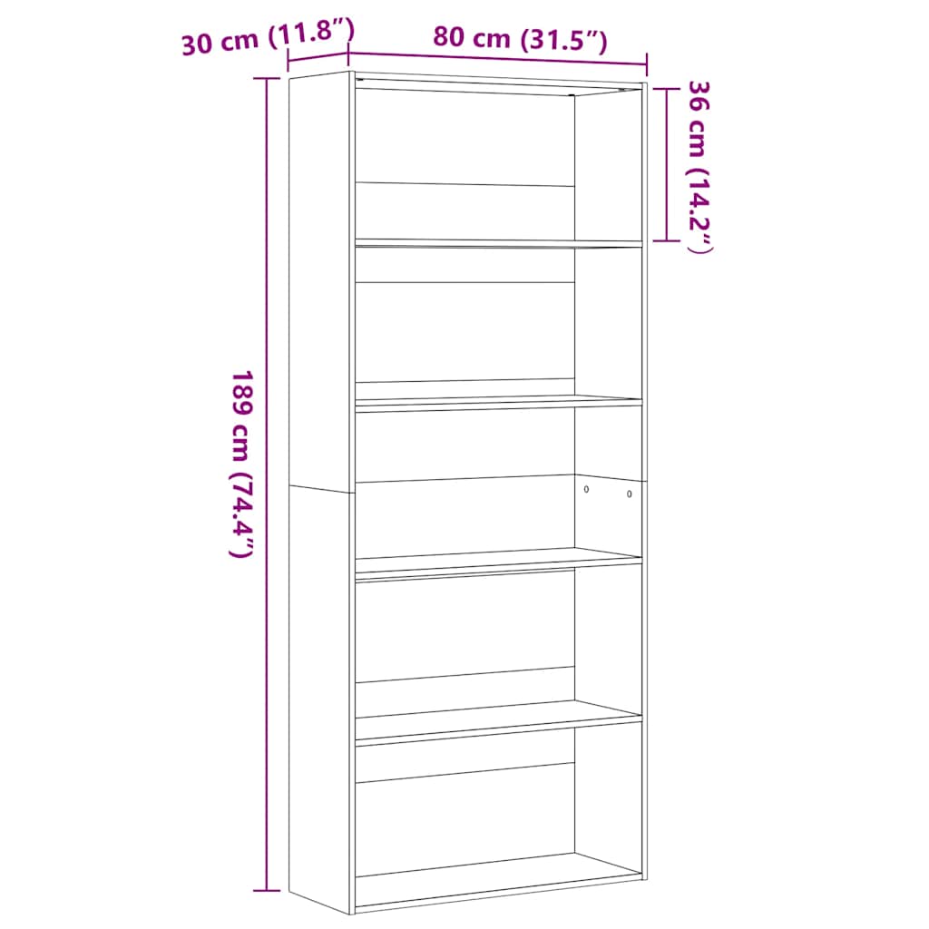 vidaXL Βιβλιοθήκη Μαύρη Δρυς 80x30x189 εκ. από Τεχνητό Ξύλο