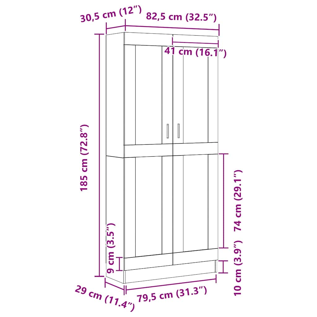 vidaXL Βιβλιοθήκη Μαύρη δρυς 82.5 x 30.5 x 185 cm Επεξεργασμένο ξύλο