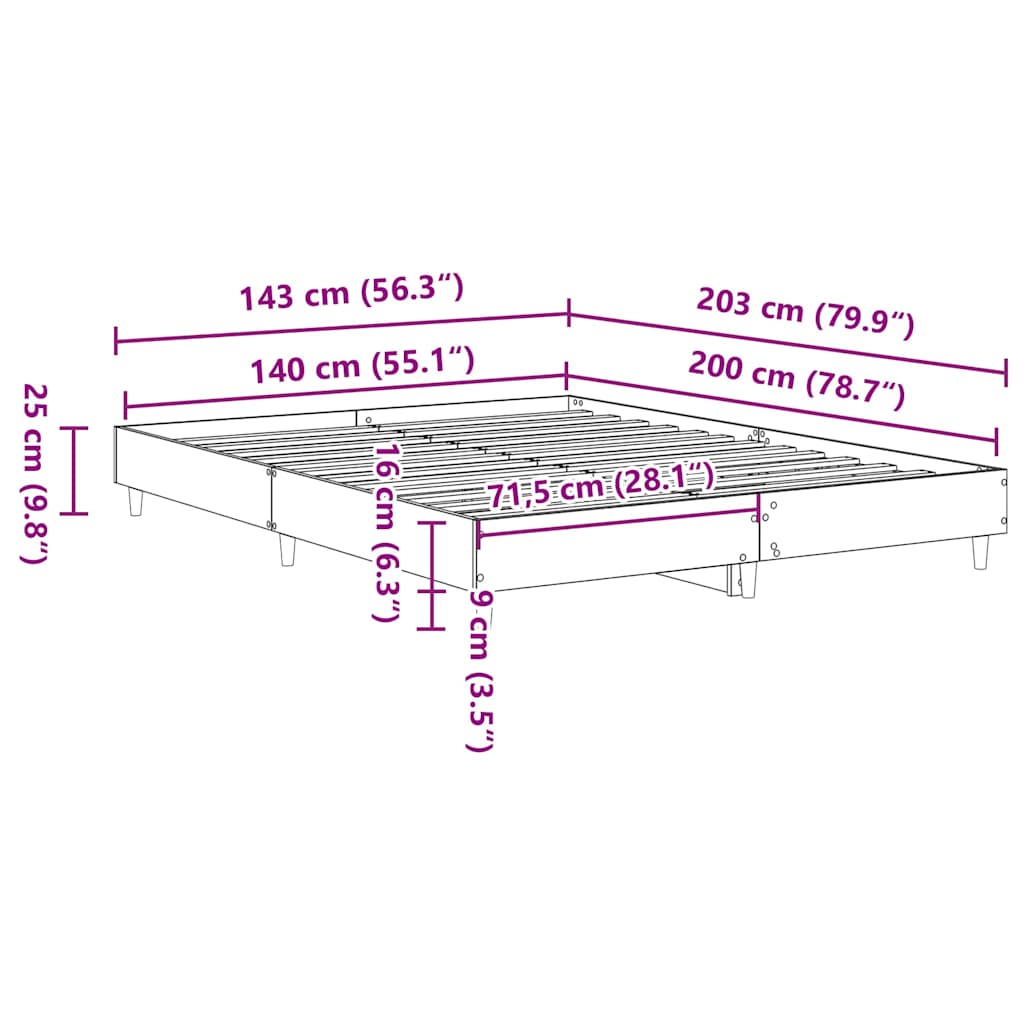 vidaXL Σκελετός Κρεβατιού Μαύρη Οξυά 203 x 143 x 25 εκ.