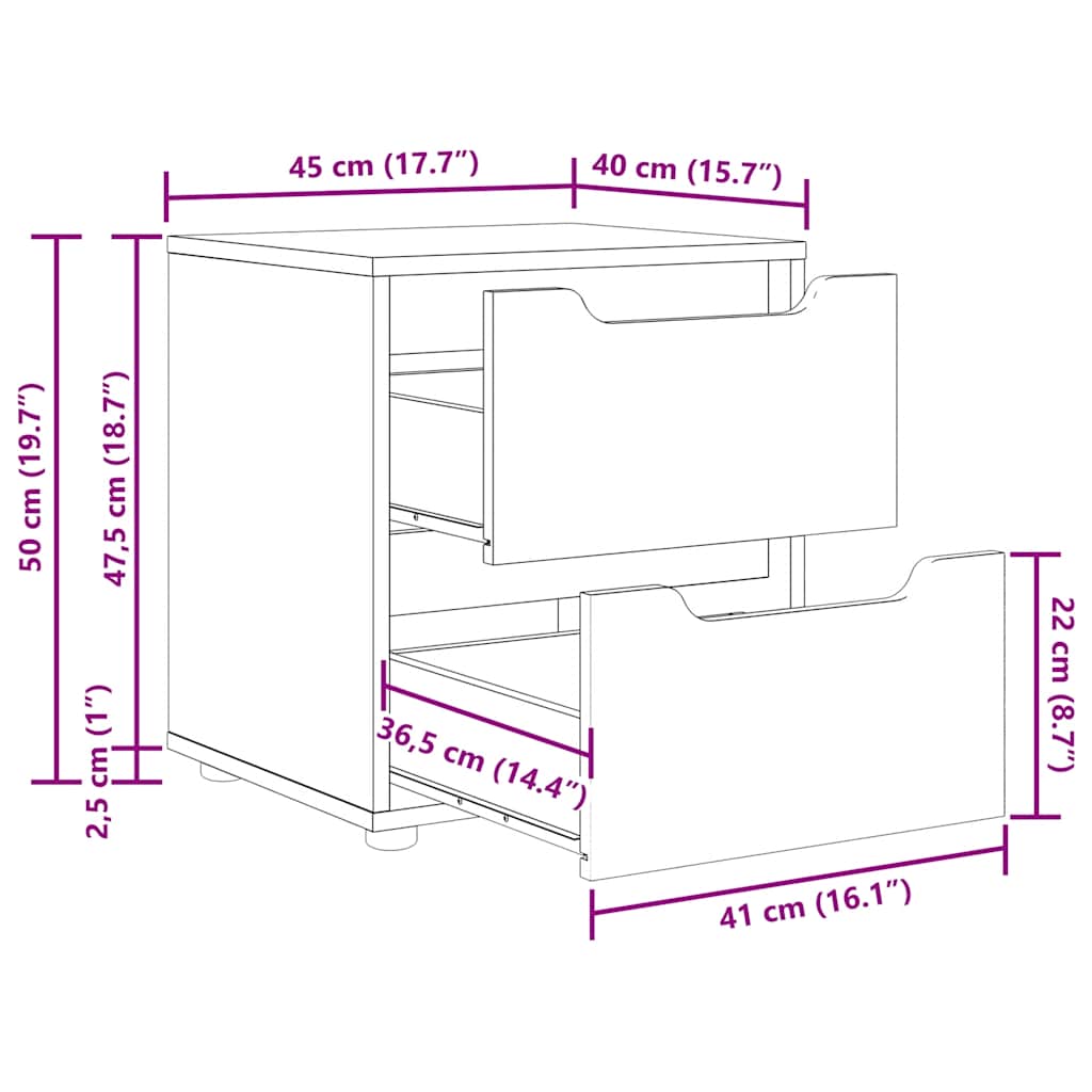 vidaXL κομοδίνο VISNES Sonoma Δρυς 45x40x50 cm Επεξεργασμένο ξύλο