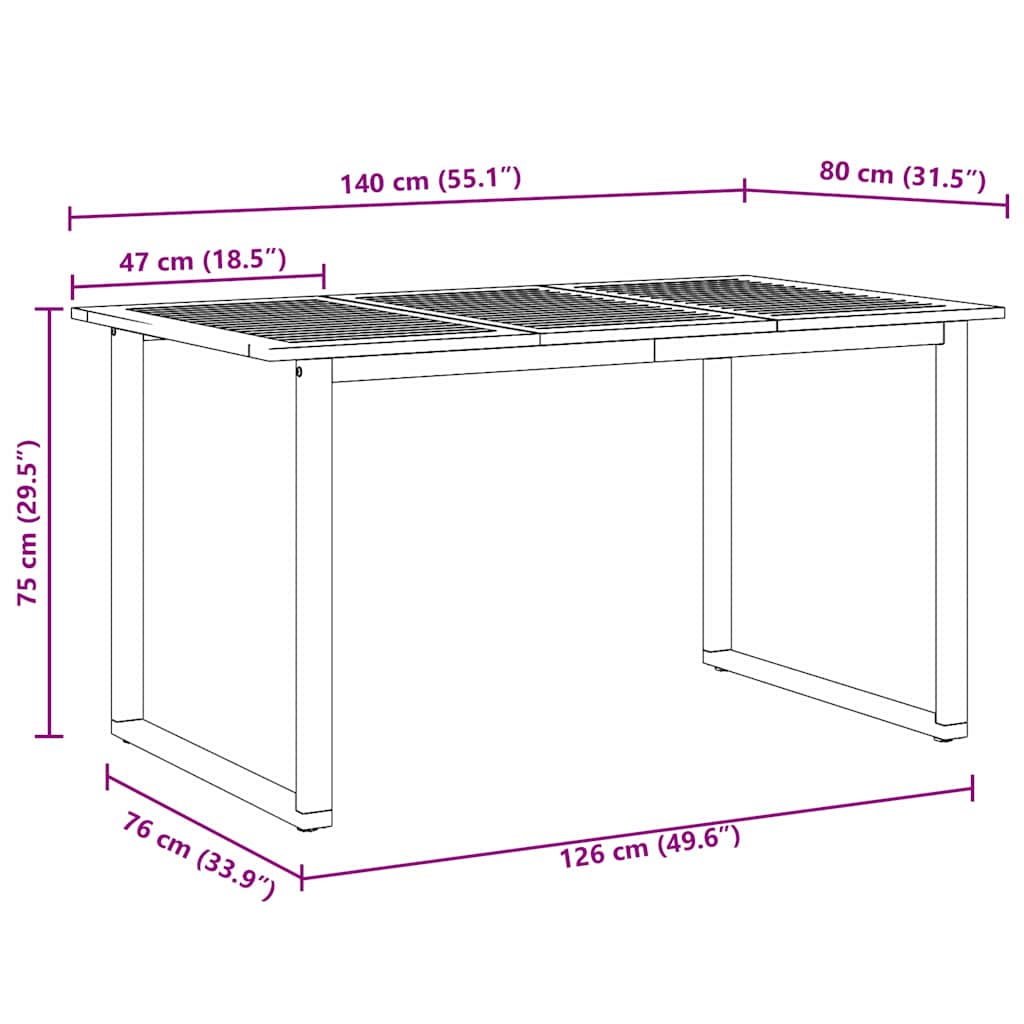vidaXL Τραπέζι Κήπου Γκρι 140 x 80 x 75 cm Στερεό Ξύλο Ακακίας