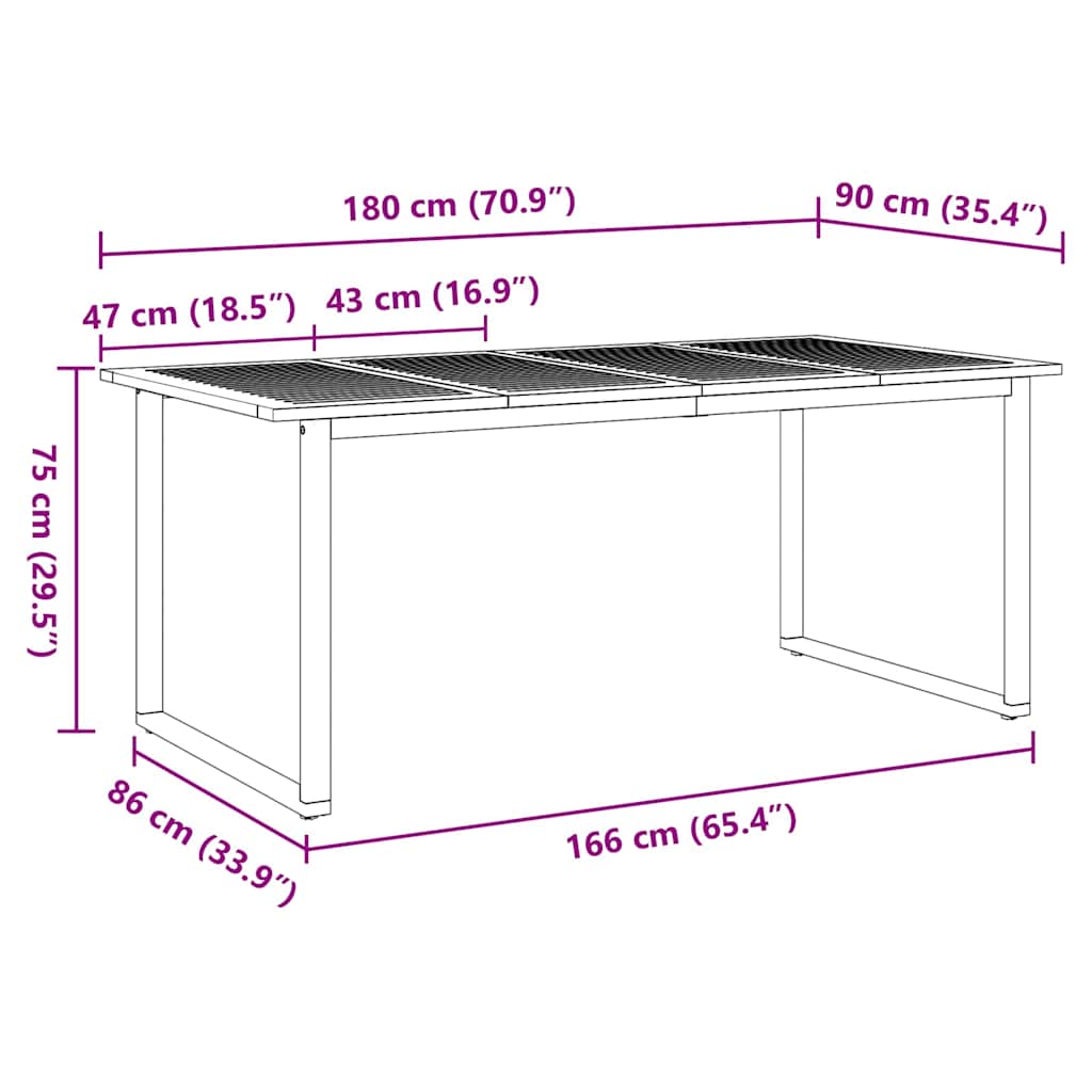 vidaXL Τραπέζι Κήπου Γκρι 180 x 90 x 75 cm Στερεό Ξύλο Ακακίας
