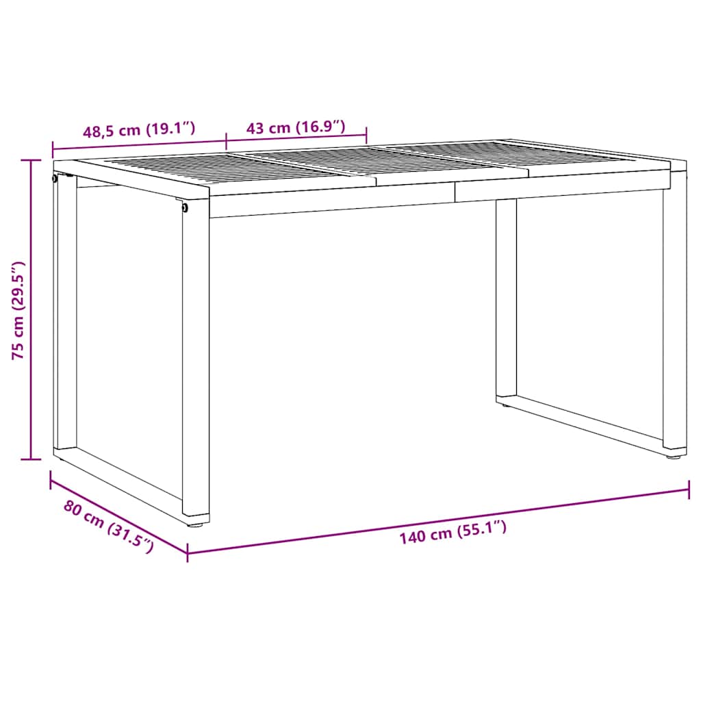 vidaXL Τραπέζι Κήπου Γκρι 140 x 80 x 75 cm Στερεό Ξύλο Ακακίας