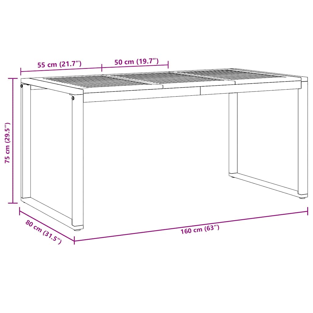 vidaXL Τραπέζι Κήπου Γκρι 160 x 80 x 75 cm Στερεό Ξύλο Ακακίας