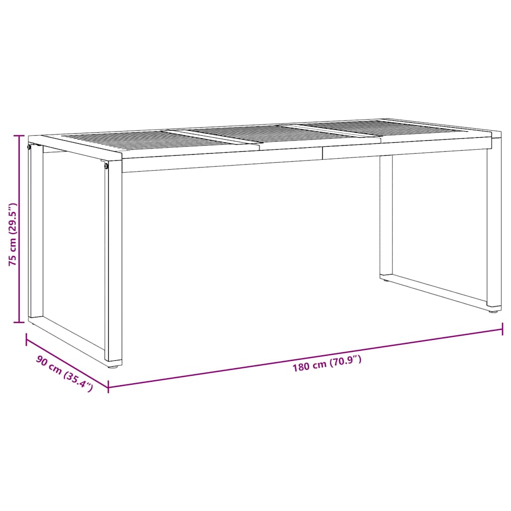 vidaXL Τραπέζι Κήπου Γκρι 180 x 90 x 75 cm Στερεό Ξύλο Ακακίας