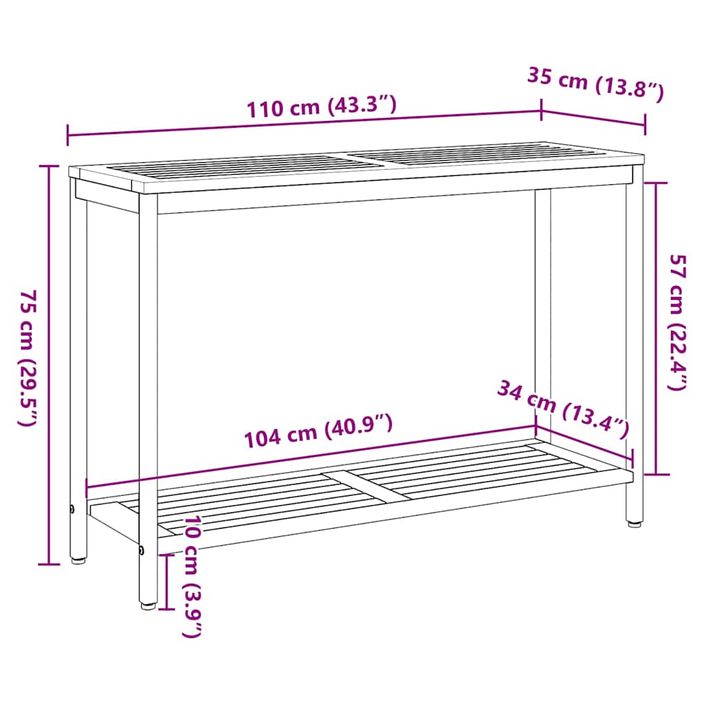 vidaXL Εξωτερικό Τραπέζι με ράφι Φυσικό και Μαύρο 110 x 35 x 75 cm