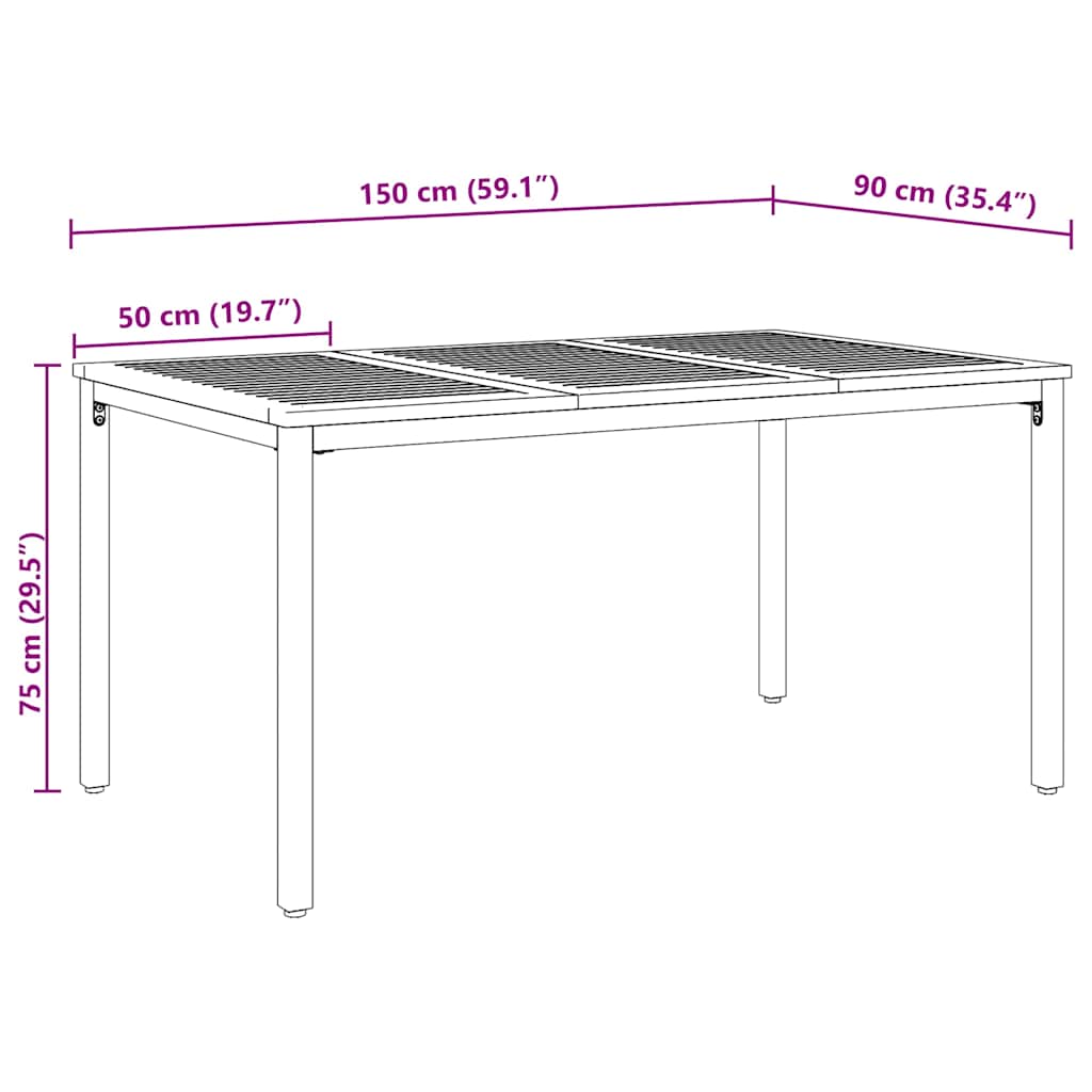 vidaXL Εξωτερικό Τραπέζι Φυσικό και Μαύρο 150 x 90 x 75 cm