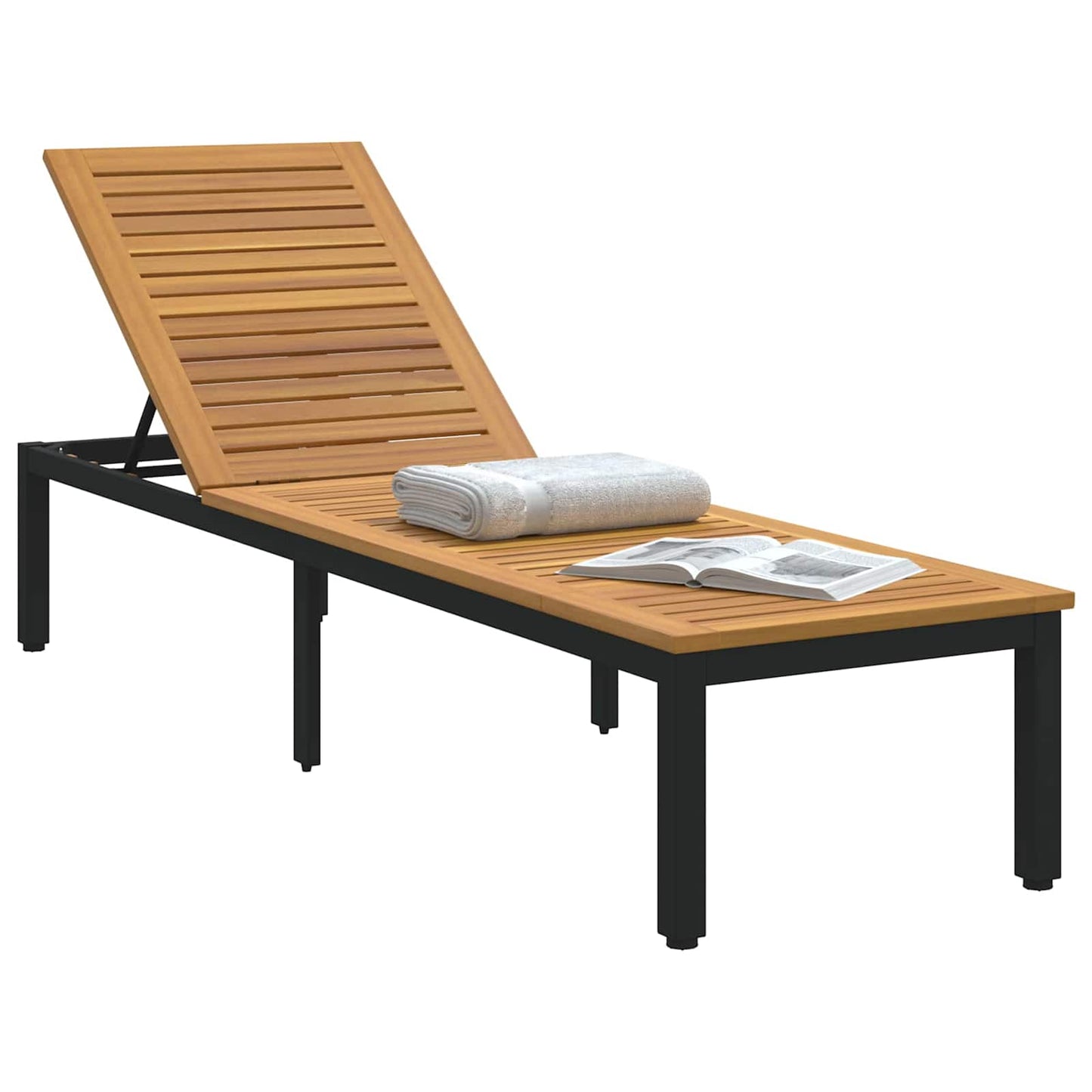 vidaXL Ξαπλώστρα Μαύρο 200 x 55 x 35 cm Στερεό Ξύλο Ακακίας