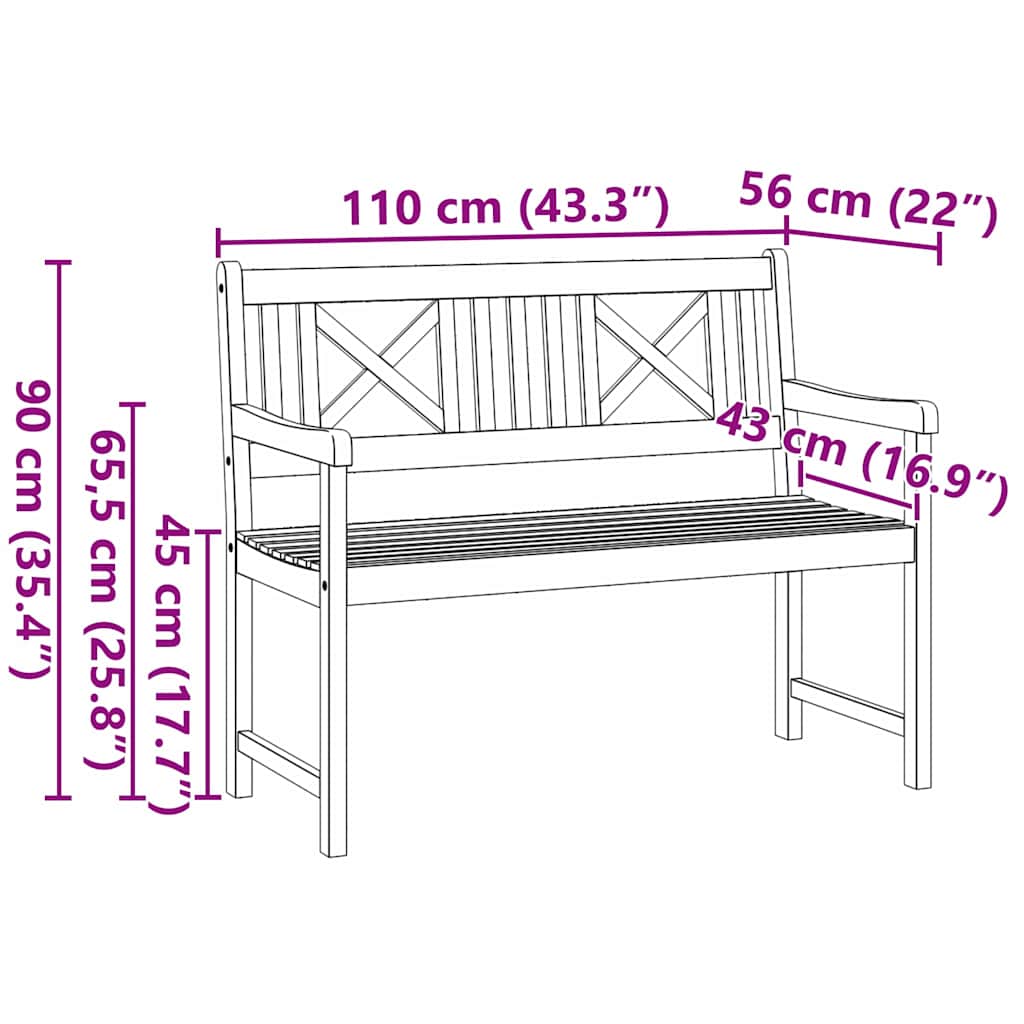 vidaXL Παγκάκι κήπου Καφέ 110 x 56 x 90εκ Μασίφ ξύλο ακακίας